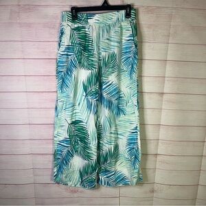 Tahari 100% Linen Tropical Palm Print Wide Leg Pull On Pants Size‎ Medium